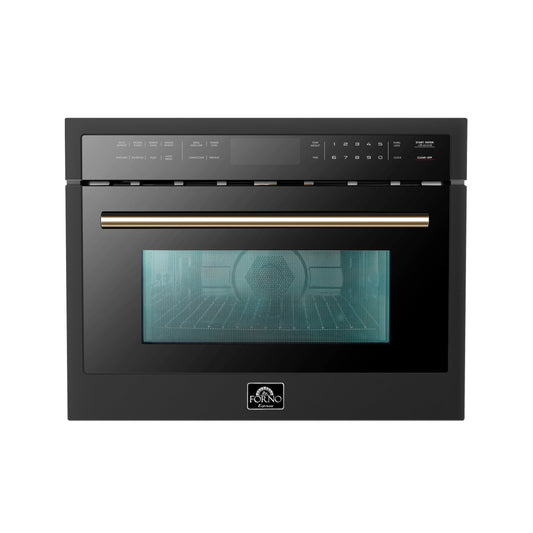 FORNO Oliena 24-Inch Built-In Microwave Oven, 1.6 cu. ft., Black with Antique Brass Handle (Model FMWDR3093-24BLK)