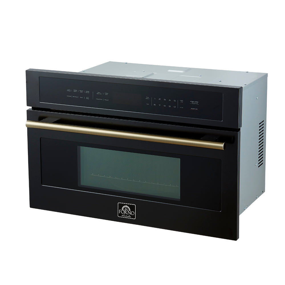 FORNO Oliena 30-Inch Built-In Microwave Drawer Oven, 1.6 cu. ft., Black with Antique Brass Handles (FMWDR3093-30BLK)