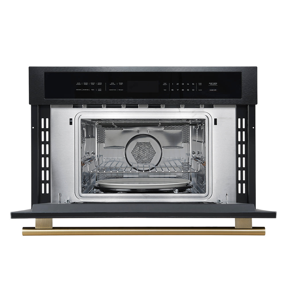 FORNO Oliena 30-Inch Built-In Microwave Drawer Oven, 1.6 cu. ft., Black with Antique Brass Handles (FMWDR3093-30BLK)