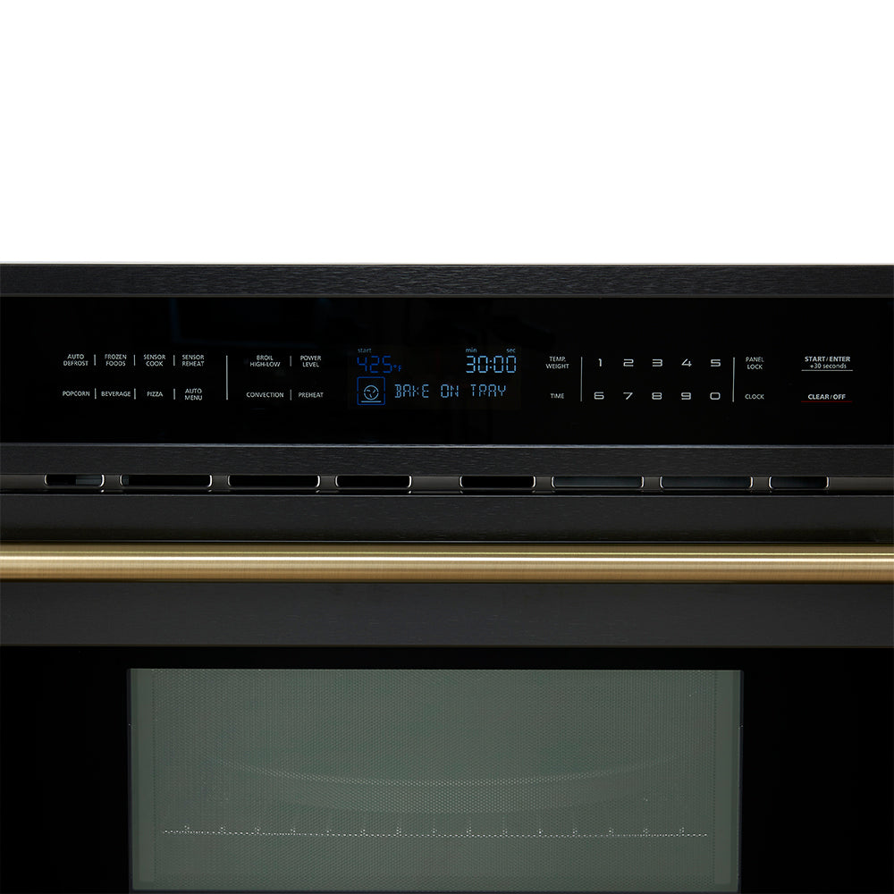 FORNO Oliena 30-Inch Built-In Microwave Drawer Oven, 1.6 cu. ft., Black with Antique Brass Handles (FMWDR3093-30BLK)