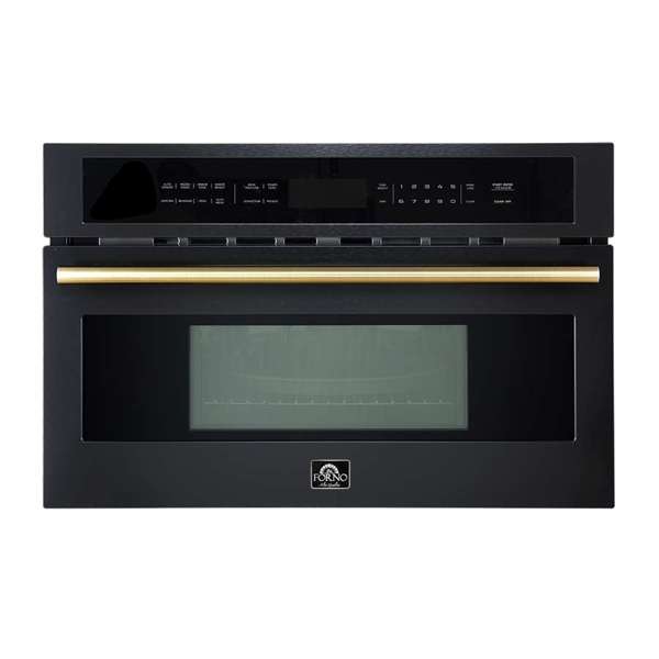 FORNO Oliena 30-Inch Built-In Microwave Drawer Oven, 1.6 cu. ft., Black with Antique Brass Handles (FMWDR3093-30BLK)