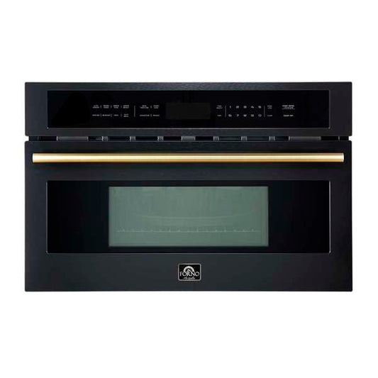 FORNO Oliena 30-Inch Built-In Microwave Drawer Oven, 1.6 cu. ft., Black with Antique Brass Handles (FMWDR3093-30BLK)
