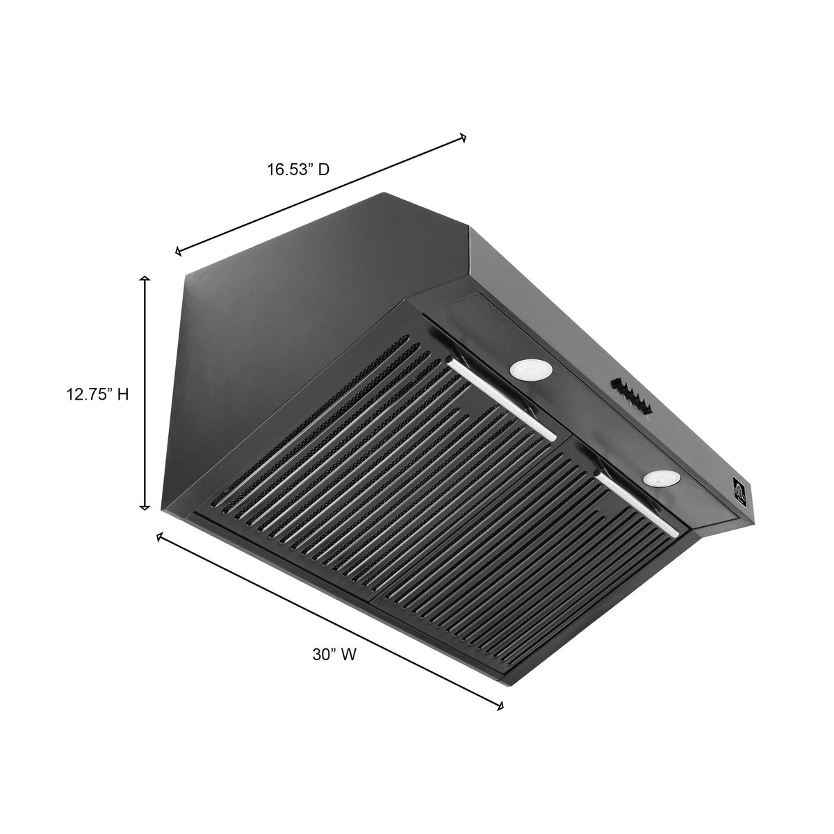 Forno Bari 30-Inch Under-Cabinet Range Hood, 400 CFM, Black with Antique Brass Handles (FRHUC5255-30BLK)