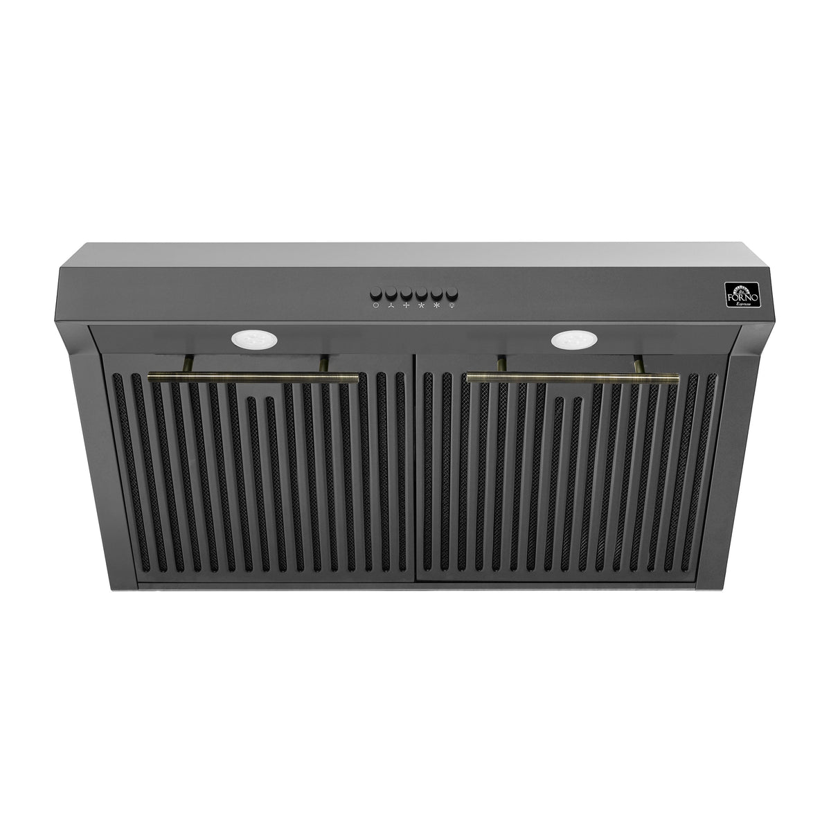 Forno Bari 30-Inch Under-Cabinet Range Hood, 400 CFM, Black with Antique Brass Handles (FRHUC5255-30BLK)
