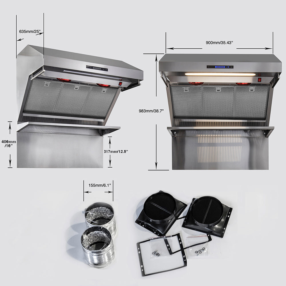 Forno Savona 36-Inch Wall Mount Range Hood, 1200 CFM, Stainless Steel, Hybrid Filters, Model FRHWM5029-36HB
