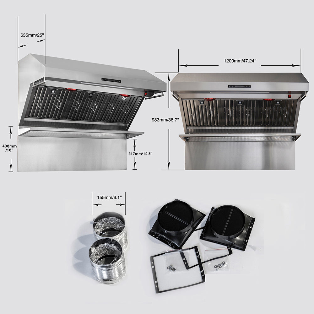 FORNO Savona 48-Inch Wall-Mount Range Hood, 1200 CFM, Stainless Steel, Baffle Filters, Backsplash, FRHWM5029-48