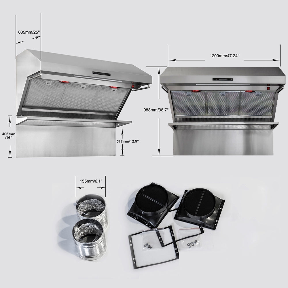 FORNO Savona 48-Inch Wall Mount Range Hood with 1200 CFM Ventilation, Backsplash, Hybrid Filters (Model FRHWM5029-48HB)