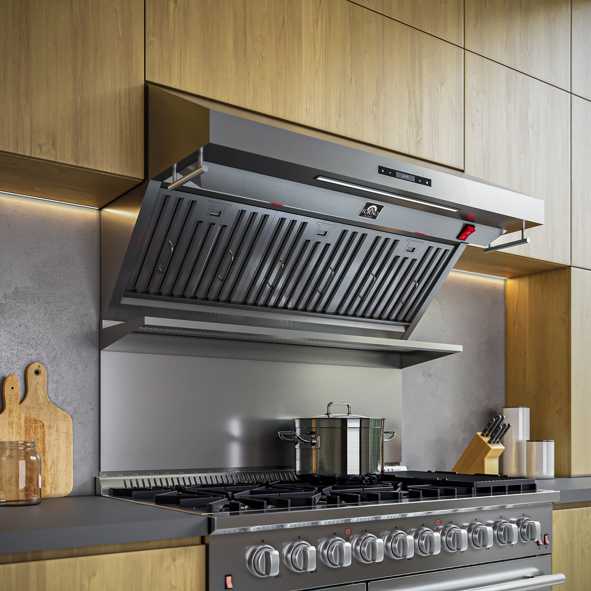FORNO Savona 48-Inch Wall-Mount Range Hood, 1200 CFM, Stainless Steel, Baffle Filters, Backsplash, FRHWM5029-48