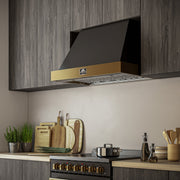 FORNO Vittorio 36-Inch Wall Mount Range Hood, 600 CFM, Black with Antique Brass Trim, Remote Control (FRHWM5078-36BLK)