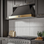FORNO Vittorio 48-Inch Wall-Mount Range Hood, 600 CFM, Black with Antique Brass Trim, Remote Control (Model FRHWM5078-48BLK)