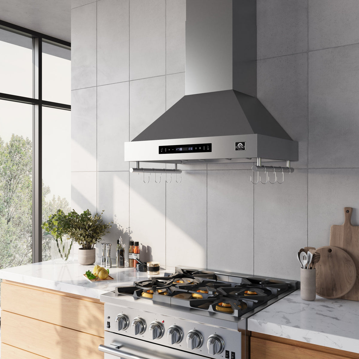 FORNO Venezia 30-Inch Wall-Mount Ducted Range Hood, 370 CFM, Touch Controls, LED Lighting, Stainless Steel (FRHWM5503-30)