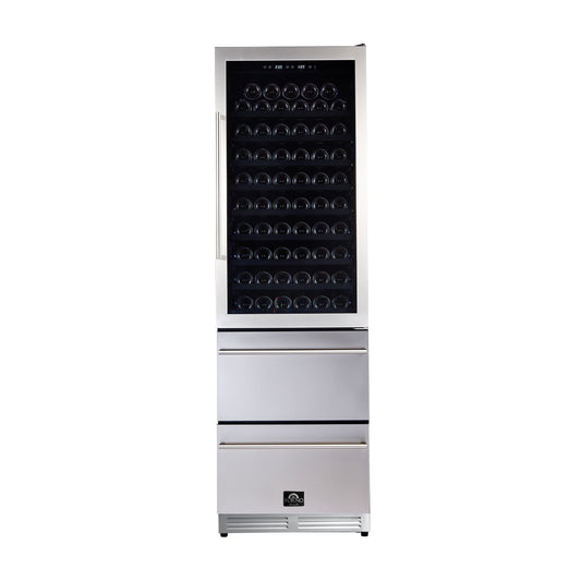 FORNO Azienda 24-Inch Built-In Wine Cooler, 108 Bottle Capacity, Triple Zone, Stainless Steel (FWCDR6628-24S)
