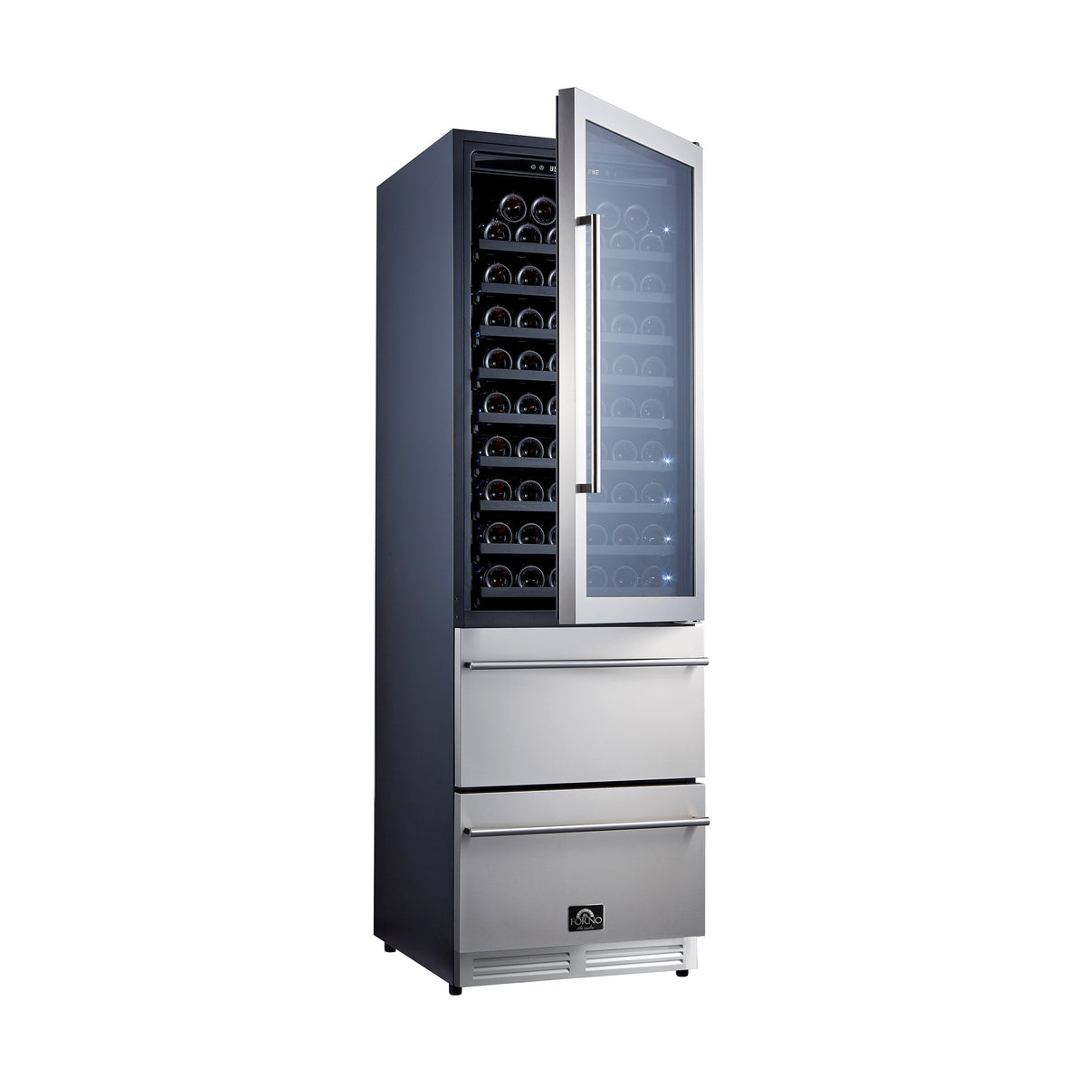 FORNO Azienda 24-Inch Built-In Wine Cooler, 108 Bottle Capacity, Triple Zone, Stainless Steel (FWCDR6628-24S)