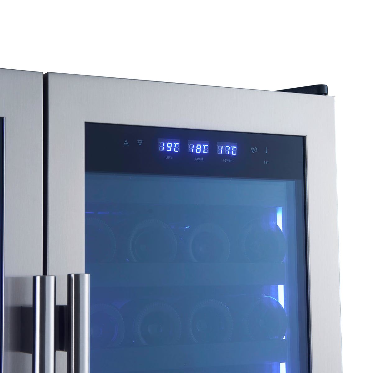 FORNO Campania 32-Inch Triple Zone French Door Wine Cooler with Dual Beverage Drawers, 120-Bottle Capacity (Model FWCDR6635-32S)