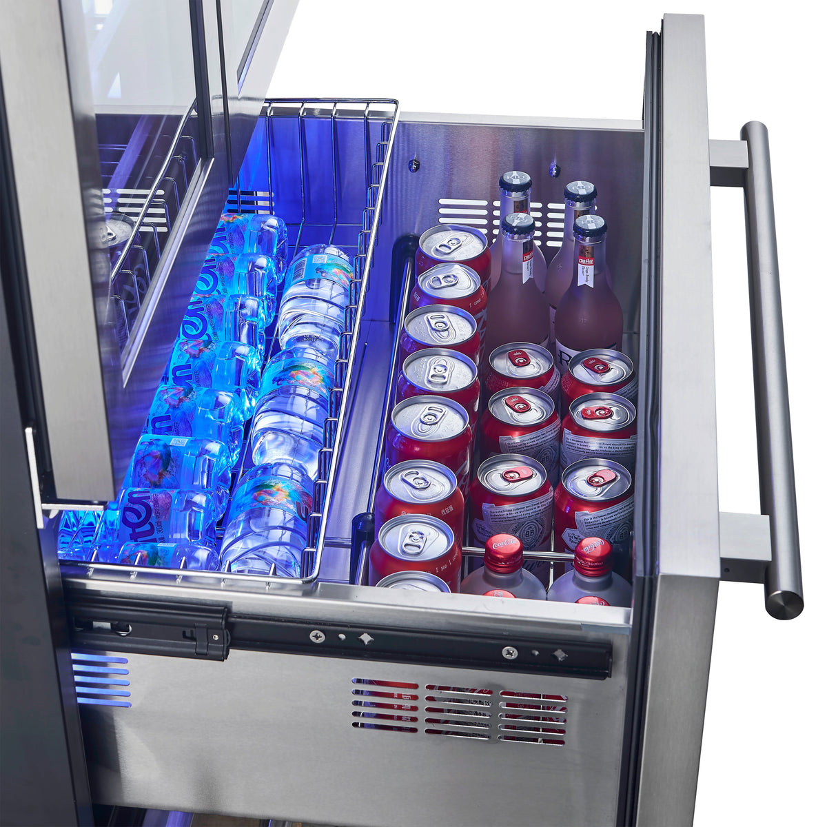 FORNO Campania 32-Inch Triple Zone French Door Wine Cooler with Dual Beverage Drawers, 120-Bottle Capacity (Model FWCDR6635-32S)