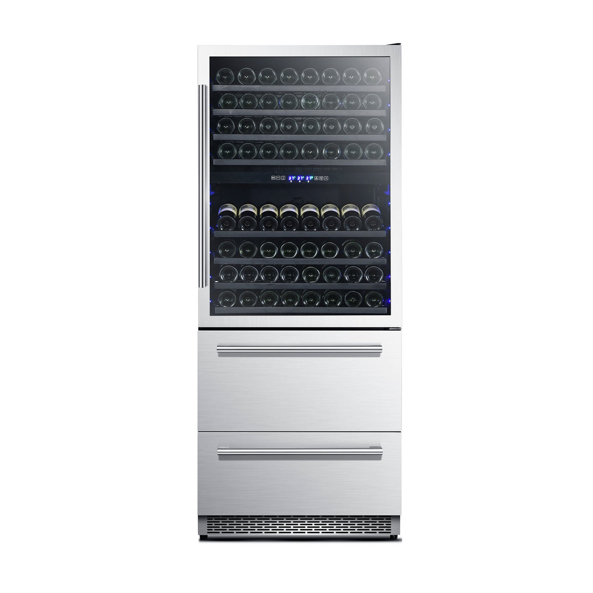 Forno Capraia 30 Inch Built In Triple Zone Wine Cooler with 144 Bottle and 200 Can Capacity, Model FWCDR6661-30S