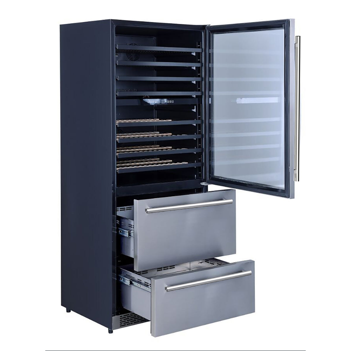 Forno Capraia 30 Inch Built In Triple Zone Wine Cooler with 144 Bottle and 200 Can Capacity, Model FWCDR6661-30S