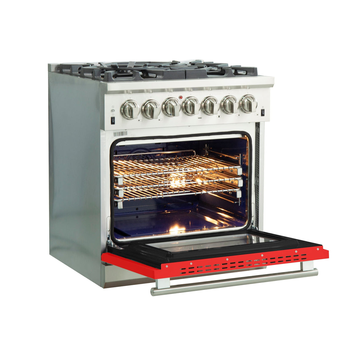 Forno Capriasca 30 in. Freestanding Dual Fuel Range, 4.32 cu. ft. Electric Oven, 5 Sealed Gas Burners, Red, Model FFSGS6187-30RED