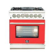Forno Capriasca 30 in. Freestanding Dual Fuel Range, 4.32 cu. ft. Electric Oven, 5 Sealed Gas Burners, Red, Model FFSGS6187-30RED