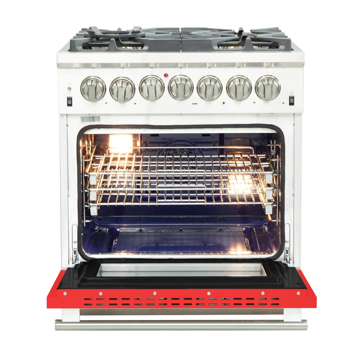 Forno Capriasca 30 in. Freestanding Dual Fuel Range, 4.32 cu. ft. Electric Oven, 5 Sealed Gas Burners, Red, Model FFSGS6187-30RED