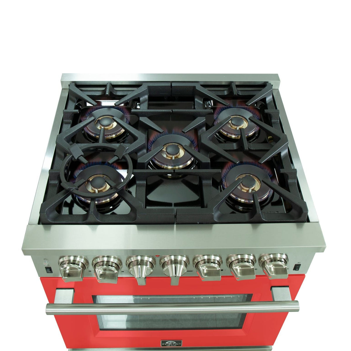 Forno Capriasca 30 in. Freestanding Dual Fuel Range, 4.32 cu. ft. Electric Oven, 5 Sealed Gas Burners, Red, Model FFSGS6187-30RED