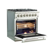 Forno Capriasca 30 in. Freestanding Dual Fuel Range, 4.32 cu. ft. Electric Oven, 5 Sealed Gas Burners, White, Model FFSGS6187-30WHT