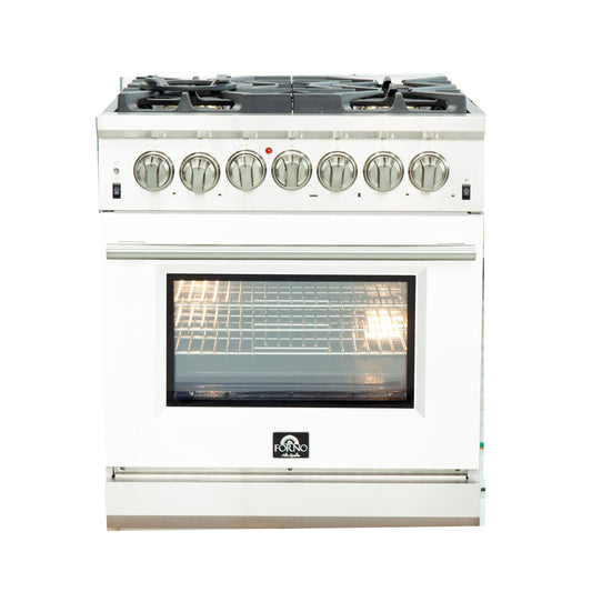 Forno Capriasca 30 in. Freestanding Dual Fuel Range, 4.32 cu. ft. Electric Oven, 5 Sealed Gas Burners, White, Model FFSGS6187-30WHT