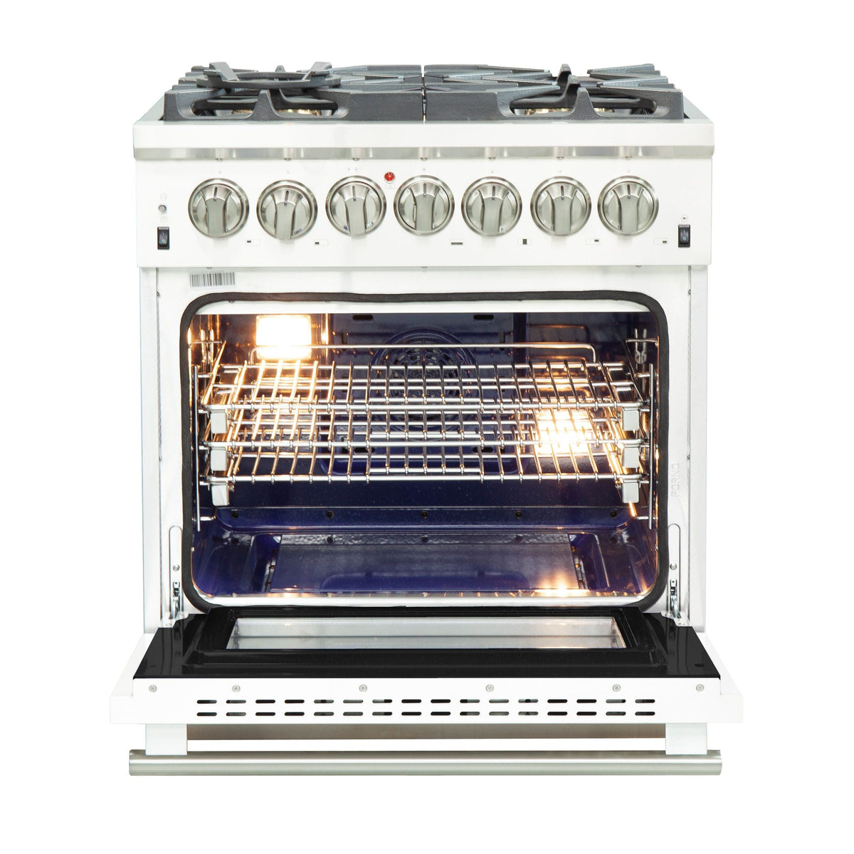 Forno Capriasca 30 in. Freestanding Dual Fuel Range, 4.32 cu. ft. Electric Oven, 5 Sealed Gas Burners, White, Model FFSGS6187-30WHT