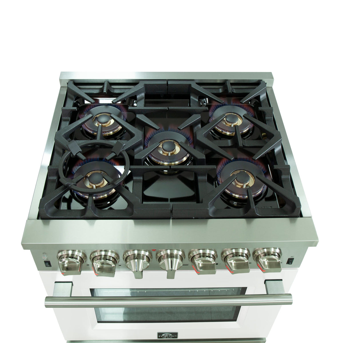 Forno Capriasca 30 in. Freestanding Dual Fuel Range, 4.32 cu. ft. Electric Oven, 5 Sealed Gas Burners, White, Model FFSGS6187-30WHT