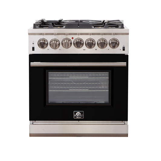 Forno Capriasca 30 in. 4.32 cu. ft. Freestanding Gas Range with 5 Sealed Burners in Black (FFSGS6260-30BLK)