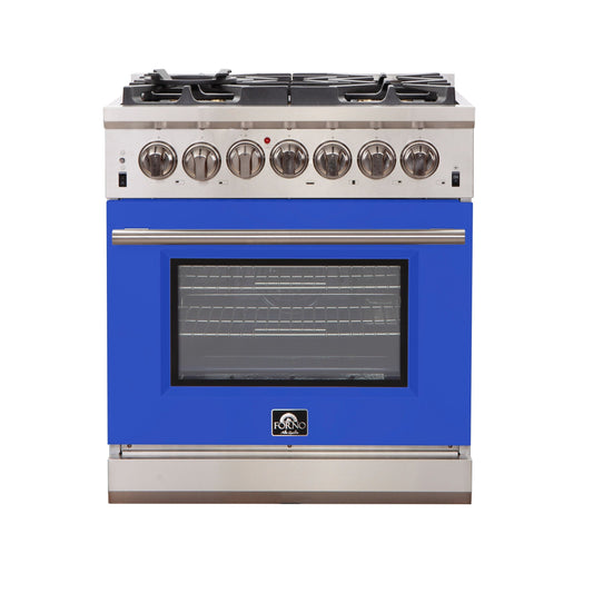 Forno Capriasca 30 in. Freestanding Gas Range, 4.32 cu. ft. Oven, 5 Sealed Burners, Blue, Model FFSGS6260-30BLU