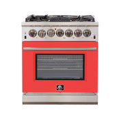 Forno Capriasca 30 in. Freestanding Gas Range, 4.32 cu. ft. Oven, 5 Sealed Burners, Red, Model FFSGS6260-30RED