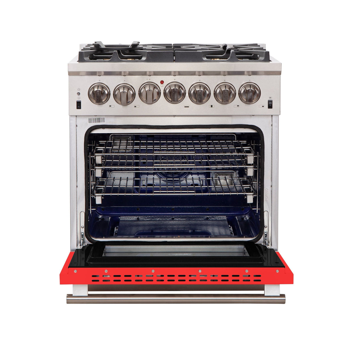 Forno Capriasca 30 in. Freestanding Gas Range, 4.32 cu. ft. Oven, 5 Sealed Burners, Red, Model FFSGS6260-30RED