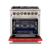 Forno Capriasca 30 in. Freestanding Gas Range, 4.32 cu. ft. Oven, 5 Sealed Burners, Red, Model FFSGS6260-30RED