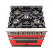 Forno Capriasca 30 in. Freestanding Gas Range, 4.32 cu. ft. Oven, 5 Sealed Burners, Red, Model FFSGS6260-30RED