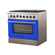 Forno Galiano 36-Inch Dual Fuel Range, 5.36 cu. ft. Oven, 6 Sealed Brass Burners, Blue Finish (Model FFSGS6156-36BLU)