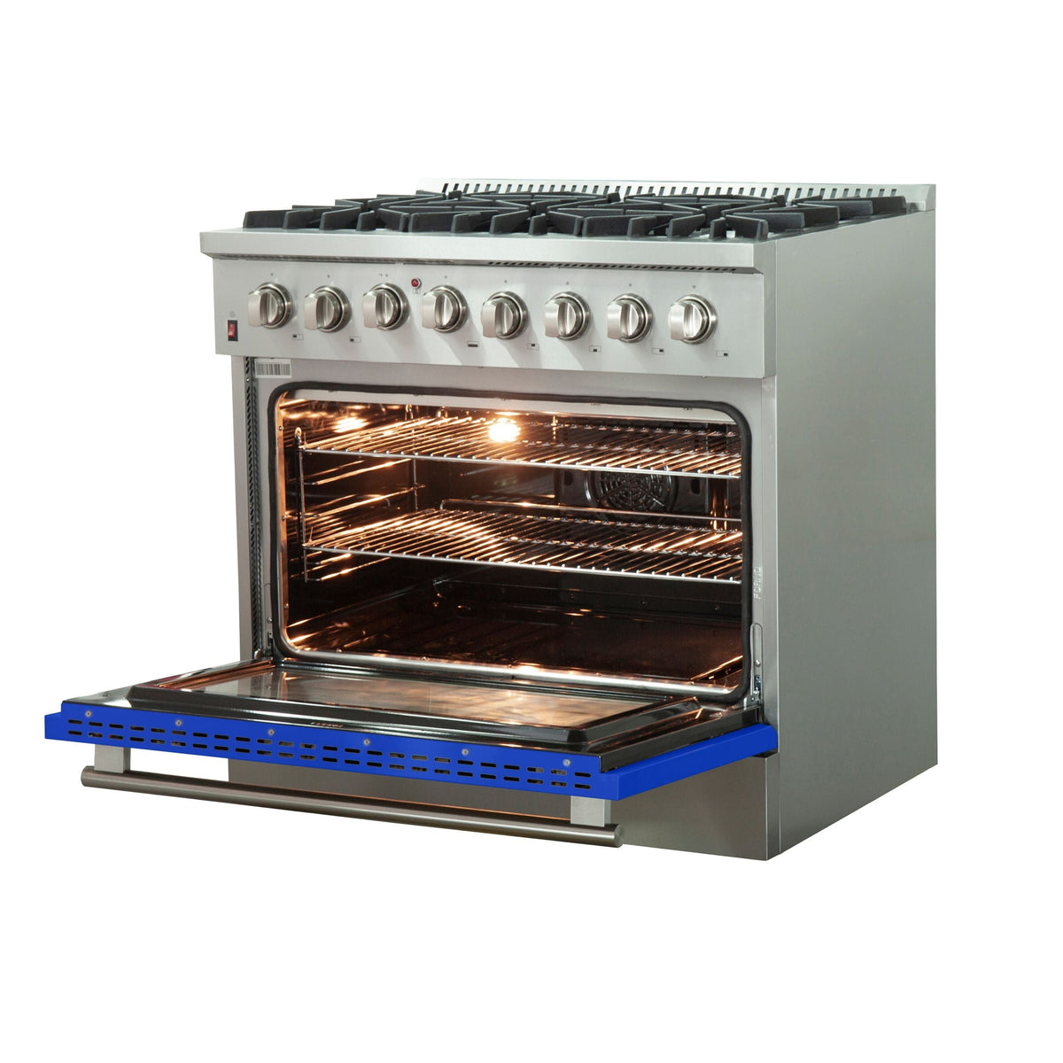 Forno Galiano 36-Inch Dual Fuel Range, 5.36 cu. ft. Oven, 6 Sealed Brass Burners, Blue Finish (Model FFSGS6156-36BLU)