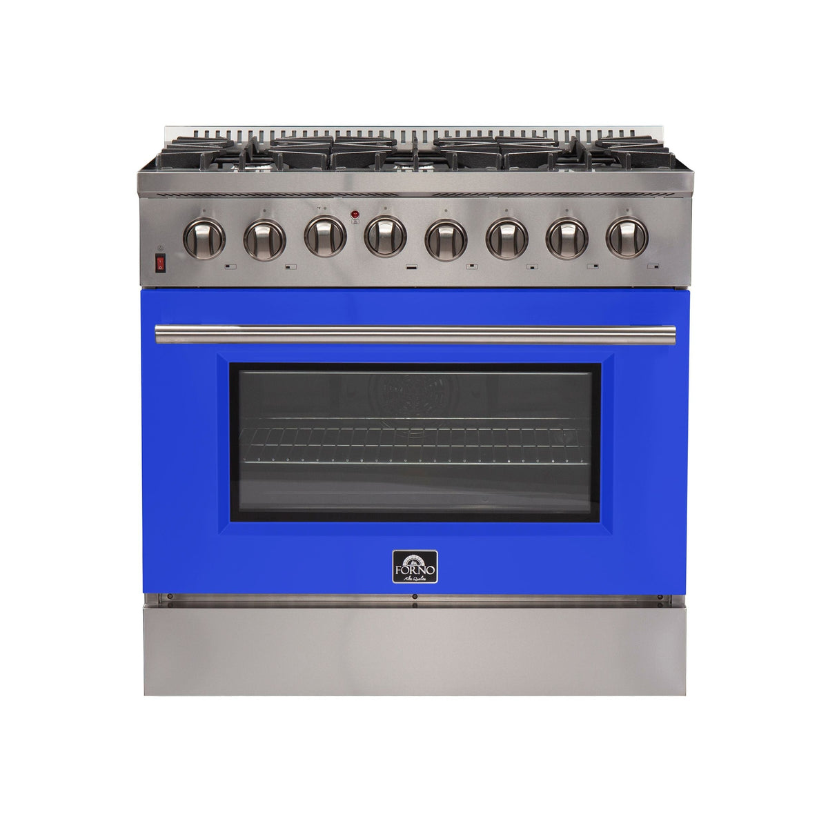 Forno Galiano 36-Inch Dual Fuel Range, 5.36 cu. ft. Oven, 6 Sealed Brass Burners, Blue Finish (Model FFSGS6156-36BLU)