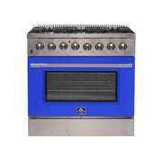 Forno Galiano 36-Inch Dual Fuel Range, 5.36 cu. ft. Oven, 6 Sealed Brass Burners, Blue Finish (Model FFSGS6156-36BLU)