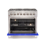 Forno Galiano 36-Inch Dual Fuel Range, 5.36 cu. ft. Oven, 6 Sealed Brass Burners, Blue Finish (Model FFSGS6156-36BLU)
