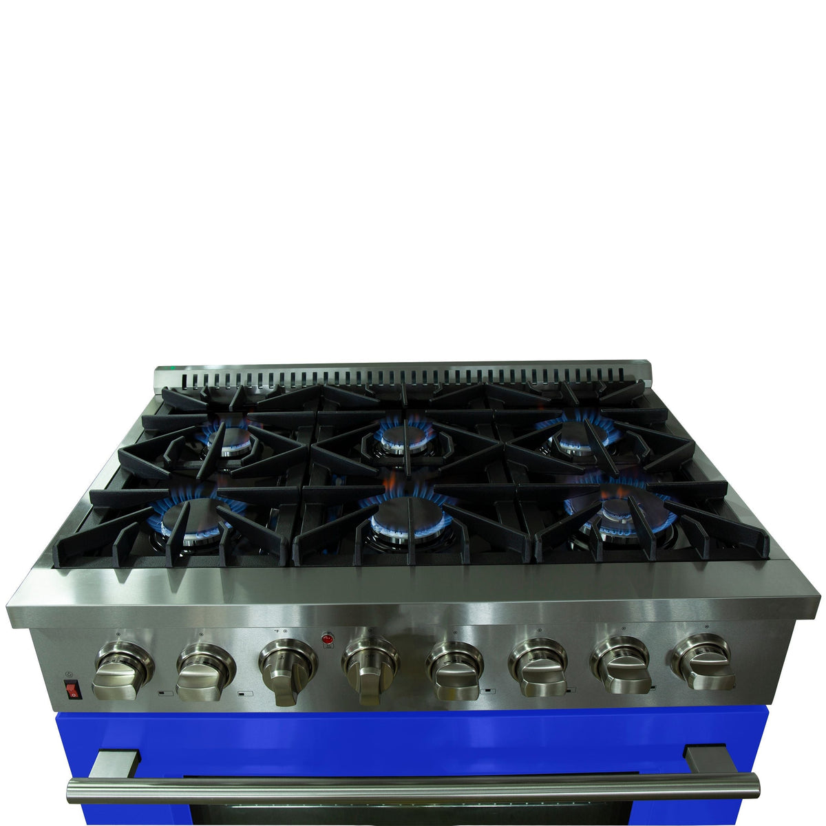 Forno Galiano 36-Inch Dual Fuel Range, 5.36 cu. ft. Oven, 6 Sealed Brass Burners, Blue Finish (Model FFSGS6156-36BLU)