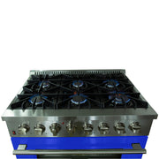 Forno Galiano 36-Inch Dual Fuel Range, 5.36 cu. ft. Oven, 6 Sealed Brass Burners, Blue Finish (Model FFSGS6156-36BLU)