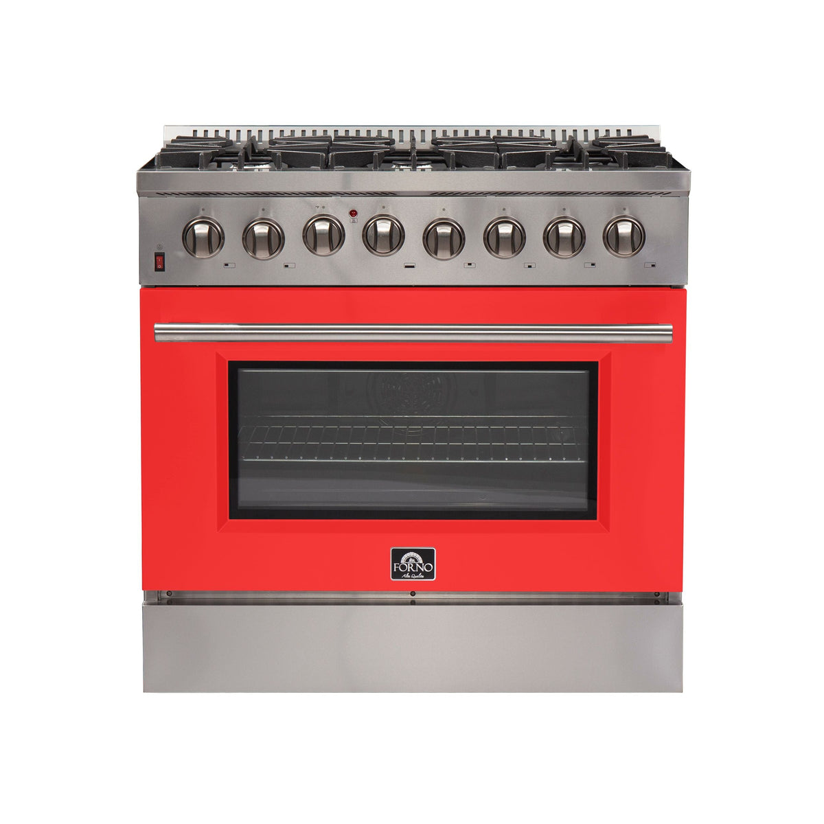 Forno Galiano 36 Inch Dual Fuel Range, 5.36 cu. ft. Oven, 6 Sealed Burners, Red Finish, Model FFSGS6156-36RED