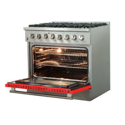 Forno Galiano 36 Inch Dual Fuel Range, 5.36 cu. ft. Oven, 6 Sealed Burners, Red Finish, Model FFSGS6156-36RED