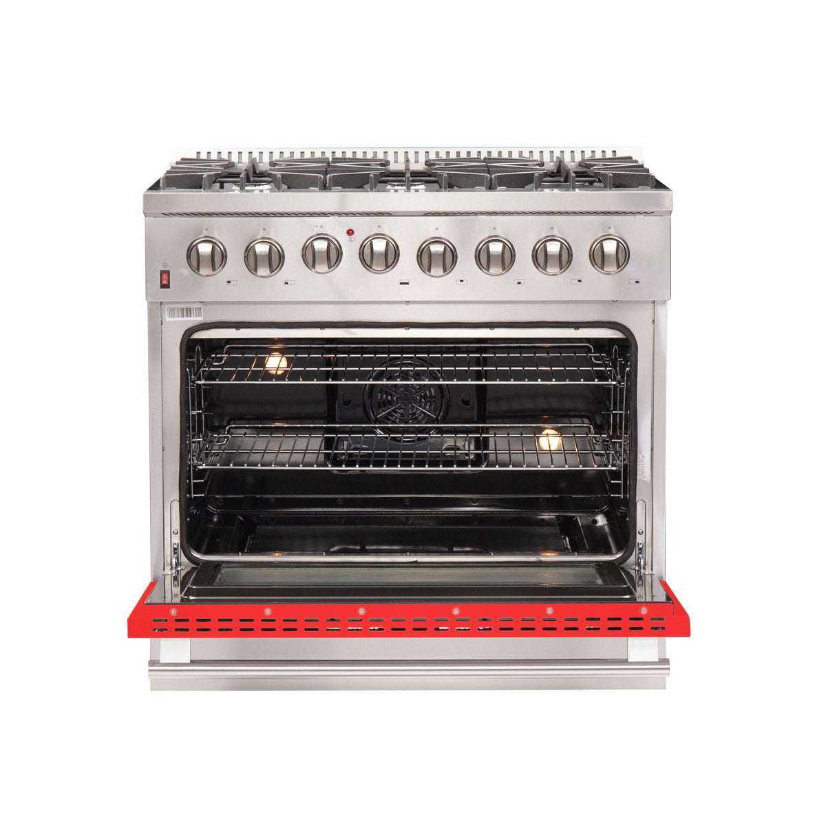 Forno Galiano 36 Inch Dual Fuel Range, 5.36 cu. ft. Oven, 6 Sealed Burners, Red Finish, Model FFSGS6156-36RED