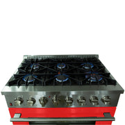Forno Galiano 36 Inch Dual Fuel Range, 5.36 cu. ft. Oven, 6 Sealed Burners, Red Finish, Model FFSGS6156-36RED