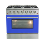 Forno Galiano 36-Inch Gas Range, 5.36 cu. ft. Oven, 6 Sealed Burners, Blue, Model FFSGS6244-36BLU