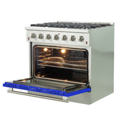 Forno Galiano 36-Inch Gas Range, 5.36 cu. ft. Oven, 6 Sealed Burners, Blue, Model FFSGS6244-36BLU