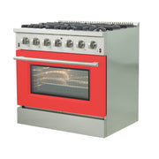 Forno Galiano 36-Inch Gas Range, 5.36 cu. ft. Oven, 6 Sealed Burners, Red, Model FFSGS6244-36RED
