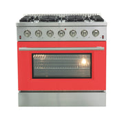 Forno Galiano 36-Inch Gas Range, 5.36 cu. ft. Oven, 6 Sealed Burners, Red, Model FFSGS6244-36RED
